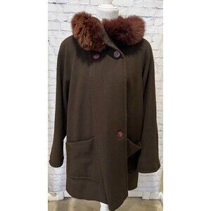Steve By Searle Vintage Brown Wool Lined Winter Coat With Fur Trim Hood (4) L/XL